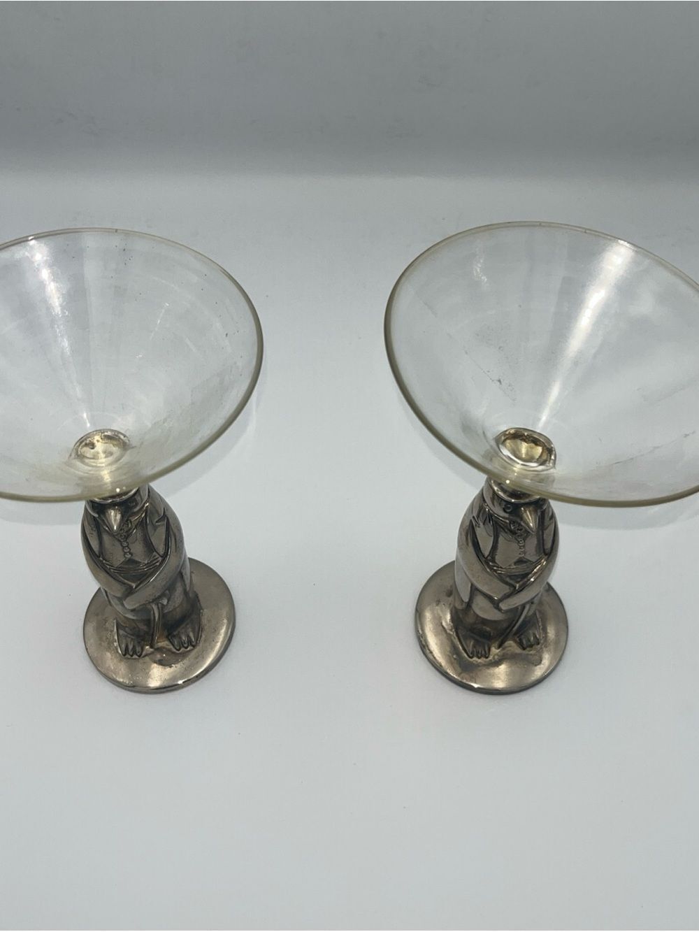 Vintage Mid-Century Towle Penguin Silver Plated Martini Glass Set of Two